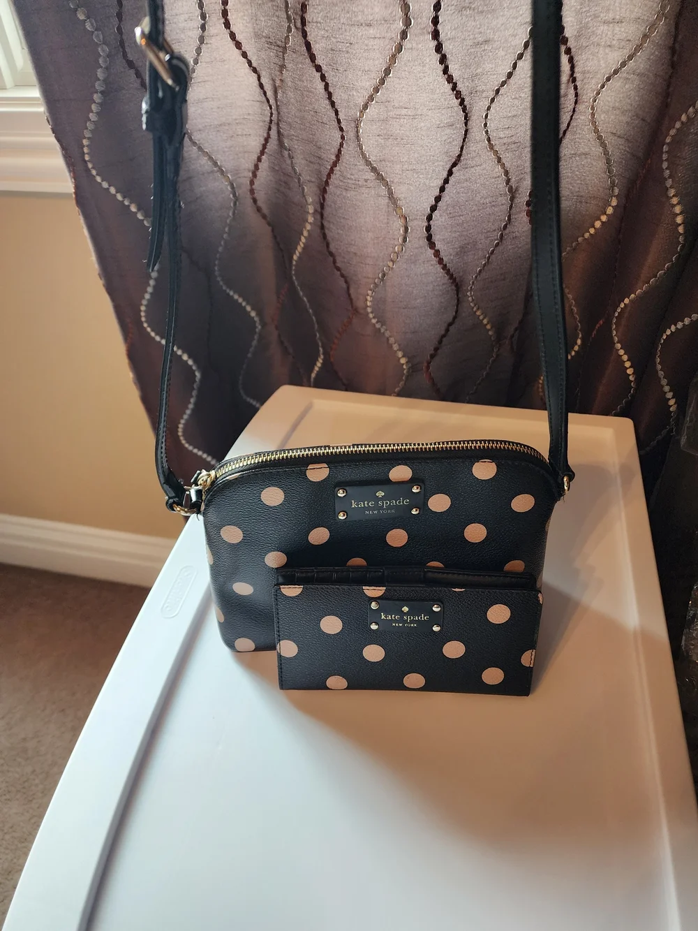 Kate Spade New York Wellesley Black Polka Dot Crossbody Bag & Stacy Wallet Bundl